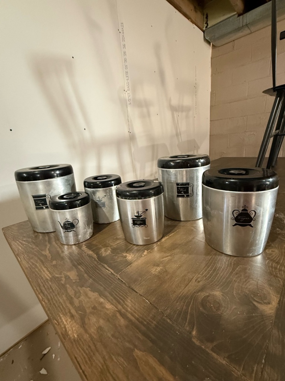 West Bend - Stainless Steel Kitchen Canister Set with Black Lids - 6 Piece